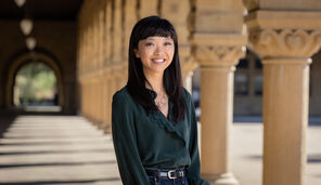 Portrait of Judith Fan in the Stanford arcade