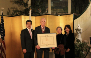 Peter Duus receives the Order of the Rising Sun from the jurisdiction of the Consulate General of Japan in San Francisco at an award ceremony held February 2013.