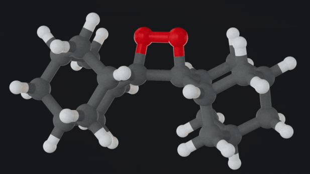 animation of molecule pulled apart and emitting light