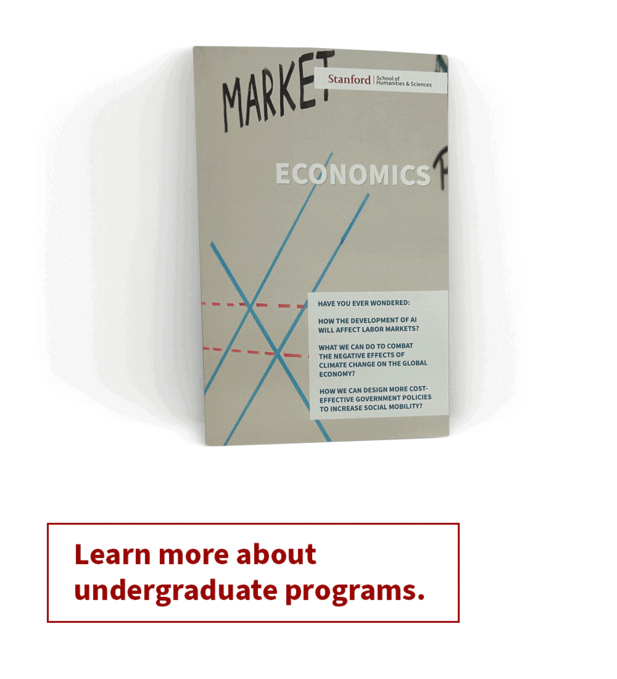 Photos of brochures for majors in the School of Humanities and Sciences. Brochures shown are those for Economics, Theater and Performance Studies, Biology, Political Science, Chemistry, and Feminist, Gender, and Sexuality Studies