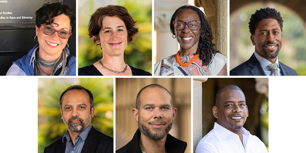 Photo collage of seven headshots of new Department of African and African American Studies faculty