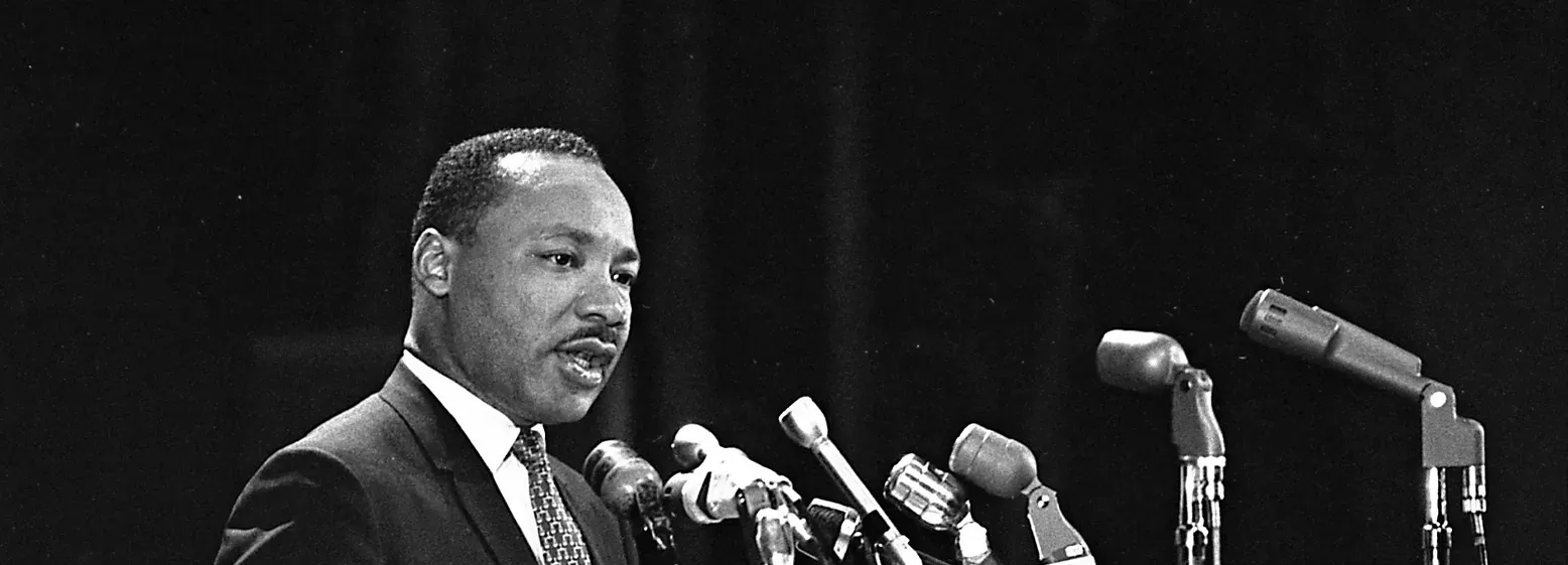 Photo of Martin Luther King, Jr. speaking at Stanford