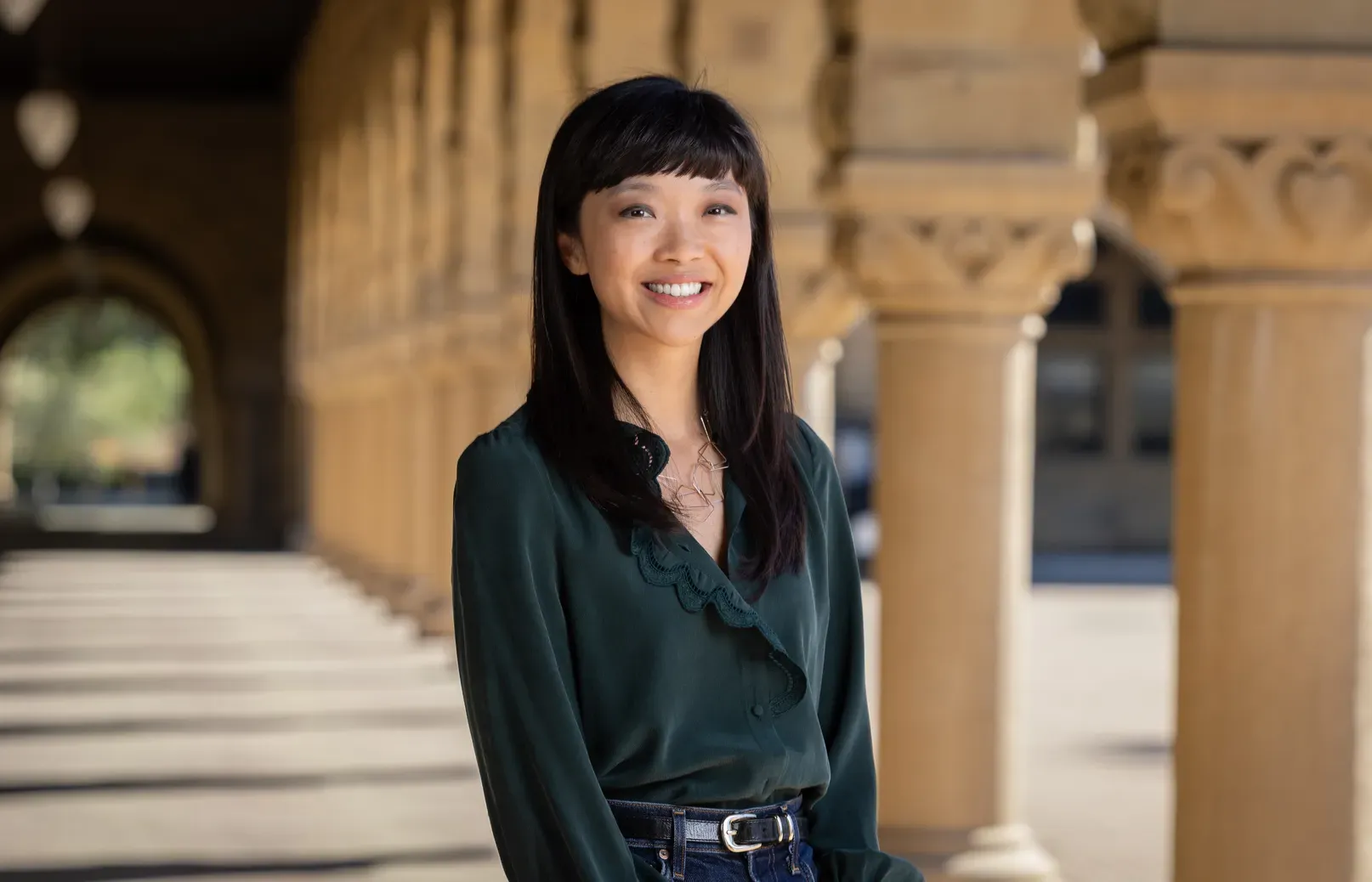 Portrait of Judith Fan in the Stanford arcade