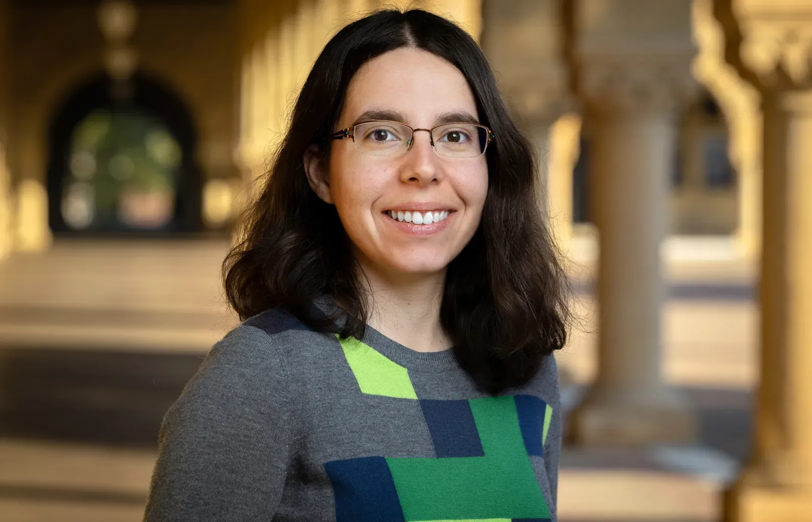 Portrait of Sarah Peluse in the Stanford arcade
