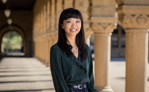 Portrait of Judith Fan in the Stanford arcade