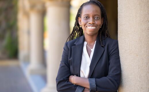 Portrait of Laura Dassama in the Stanford arcade.