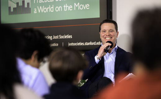 Tomás Jimenéz speaks at the launch of the institute’s Flourishing Cities Initiative.