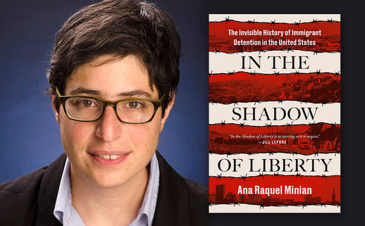 Image of author Ana Raquel Minian and the cover of their book In the Shadows of Liberty
