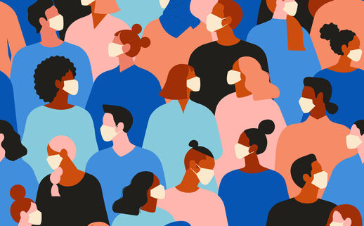 Art of people wearing masks