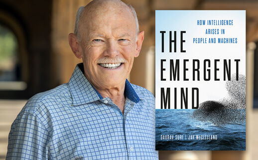 Collage of Jay McClelland and the cover of the Emergent Mind