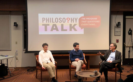 From left: Ray Briggs, Julian Jara-Ettinger, and Joshua Landy talk