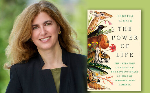 Collage of Jessica Riskin and the cover of The Power of Life