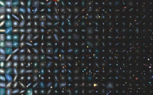 A mosaic of the images of 378 satellites across 101 Milky Way-like systems that the SAGA team has surveyed. The satellite images are sorted by their luminosity from left to right.