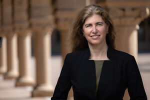 Portrait of Jessica Riskin in the Stanford arcade