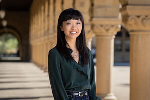Portrait of Judith Fan in the Stanford arcade