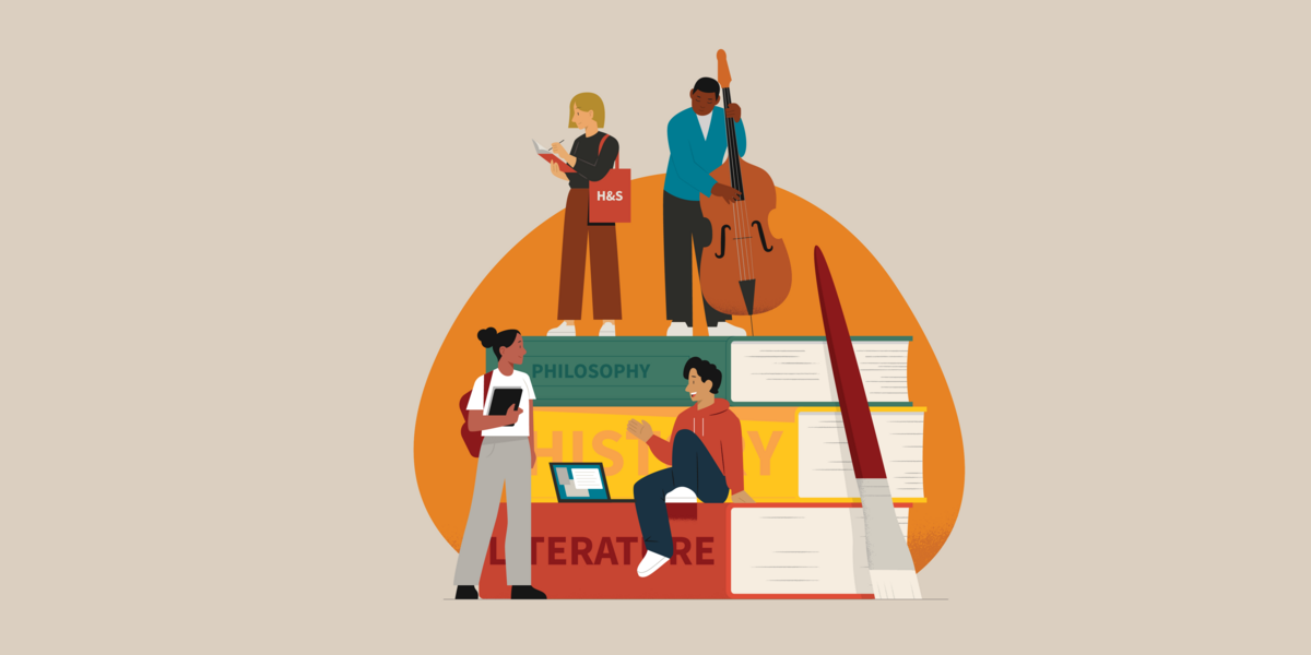 Illustration showing various humanities and arts subjects