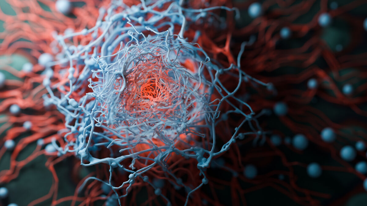 abstract enhanced scanning electron micrograph (SEM) of cancer malignant cells