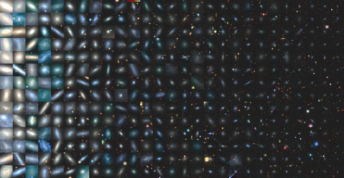 A mosaic of the images of 378 satellites across 101 Milky Way-like systems that the SAGA team has surveyed. The satellite images are sorted by their luminosity from left to right.