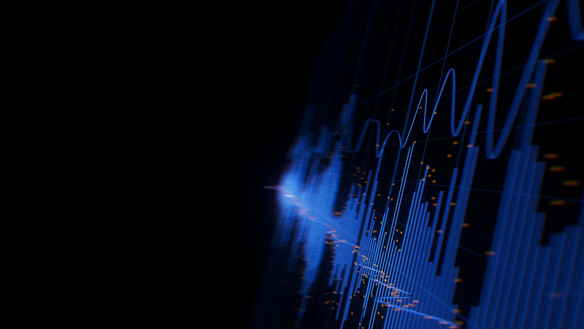 A visual representation of a sound wave in light-blue lines on a black background