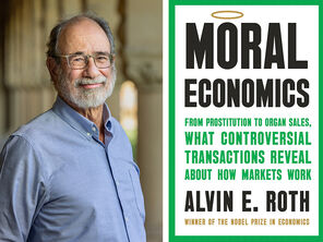 Portrait of Alvin Roth and an image of the cover of his book Moral Economics