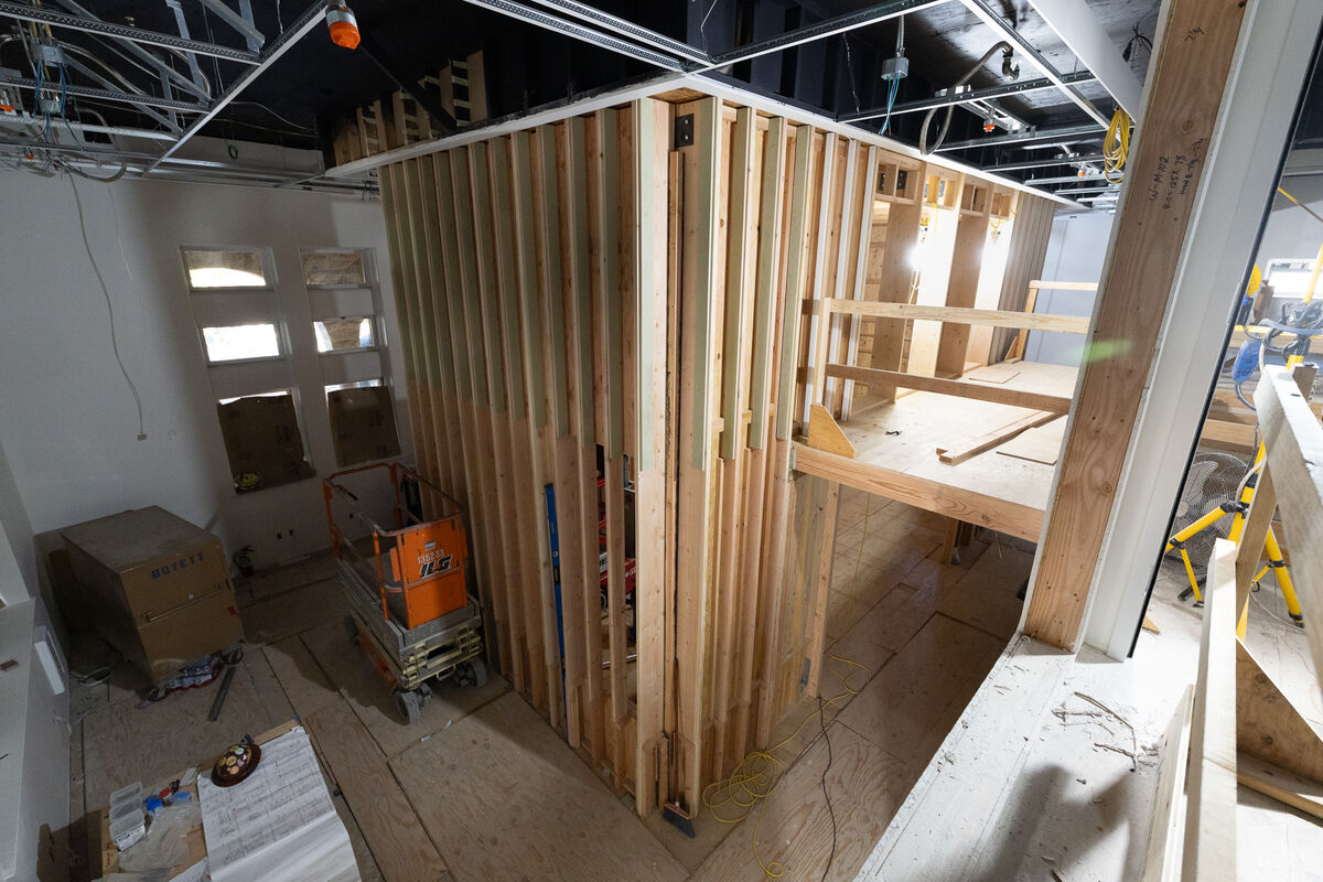 The conference room is being framed out