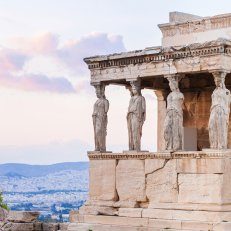 Erechtheion temple, a Greek temple with statues of woman as a series of columns