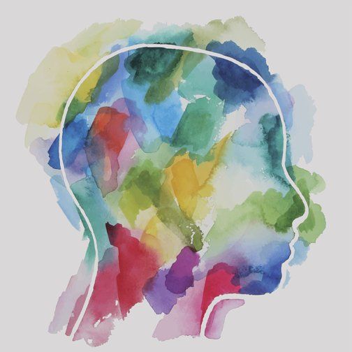 Abstract watercolor of a person's head.