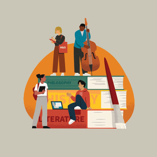 Illustration of various humanities and arts subjects