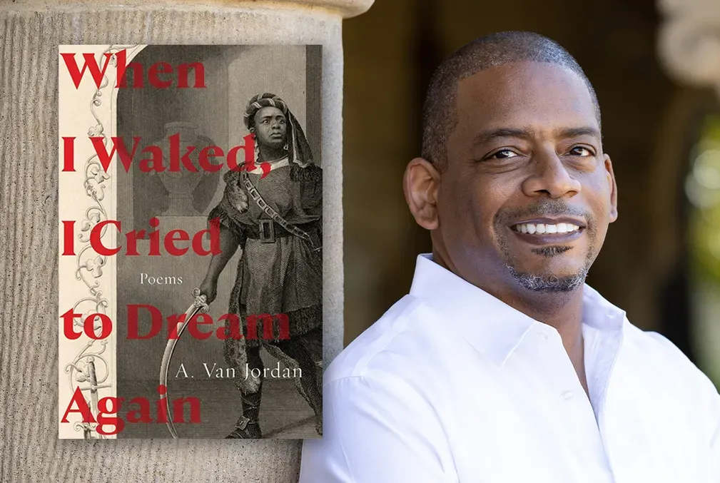 Cover the book of poetry When I Waked, I Cried to Dream Again with its author, A. Van Jordan wearing a white collared shirt
