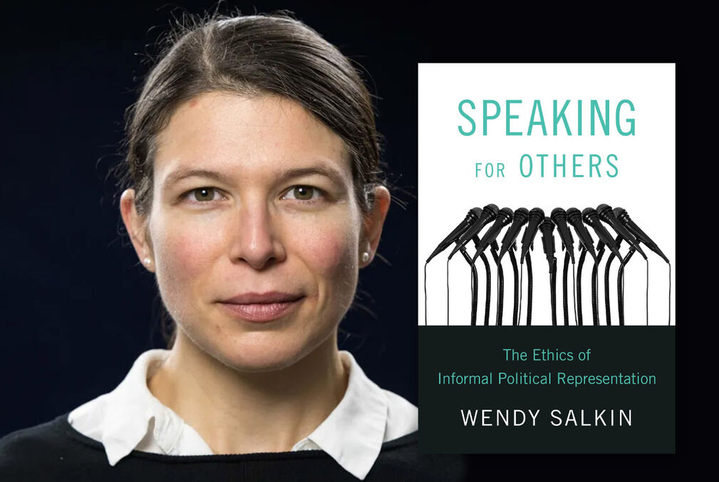 A headshot of Wendy Salkin next to the cover of her book Speaking for Others