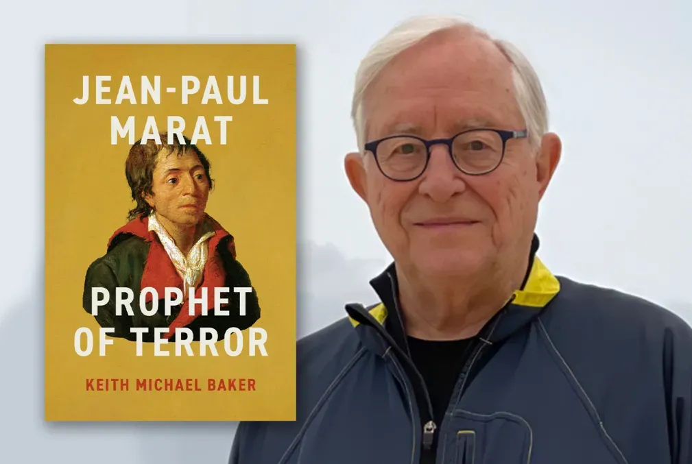 Collage of Keith Baker and cover of "Jean-Paul Marat"