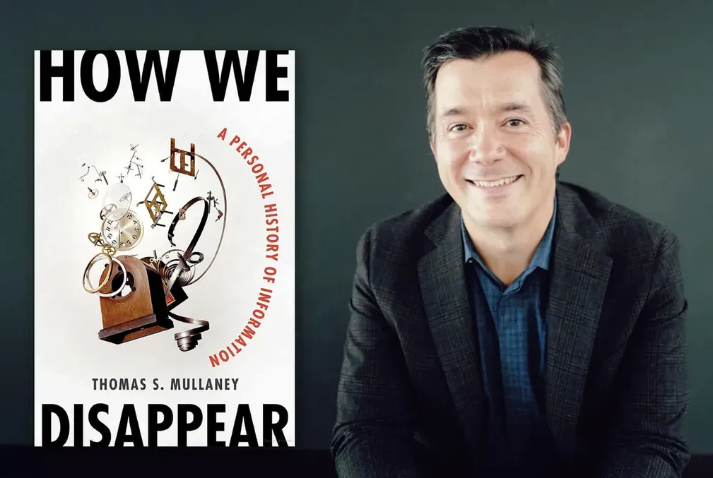 Cover of the book How We Disappear next to an image of its author, Tom Mullaney