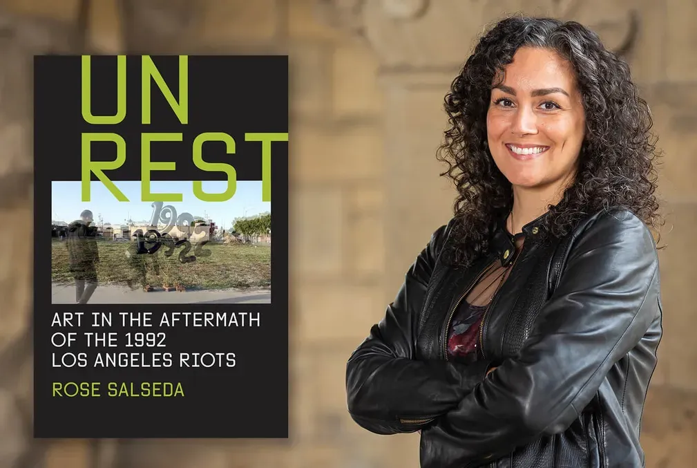 Cover of the book Unrest and a portrait of its author, Rose Salseda