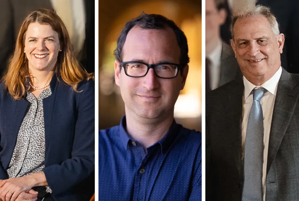 Collage of portraits, from left to right: Jennifer Burns, Dan Edelstein, Stephen H. Haber
