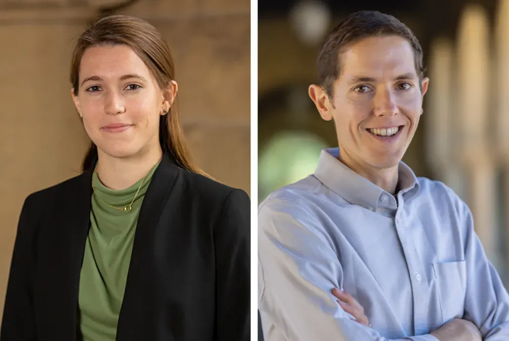 Photo collage of Susan Clark and Grant Rotskoff.