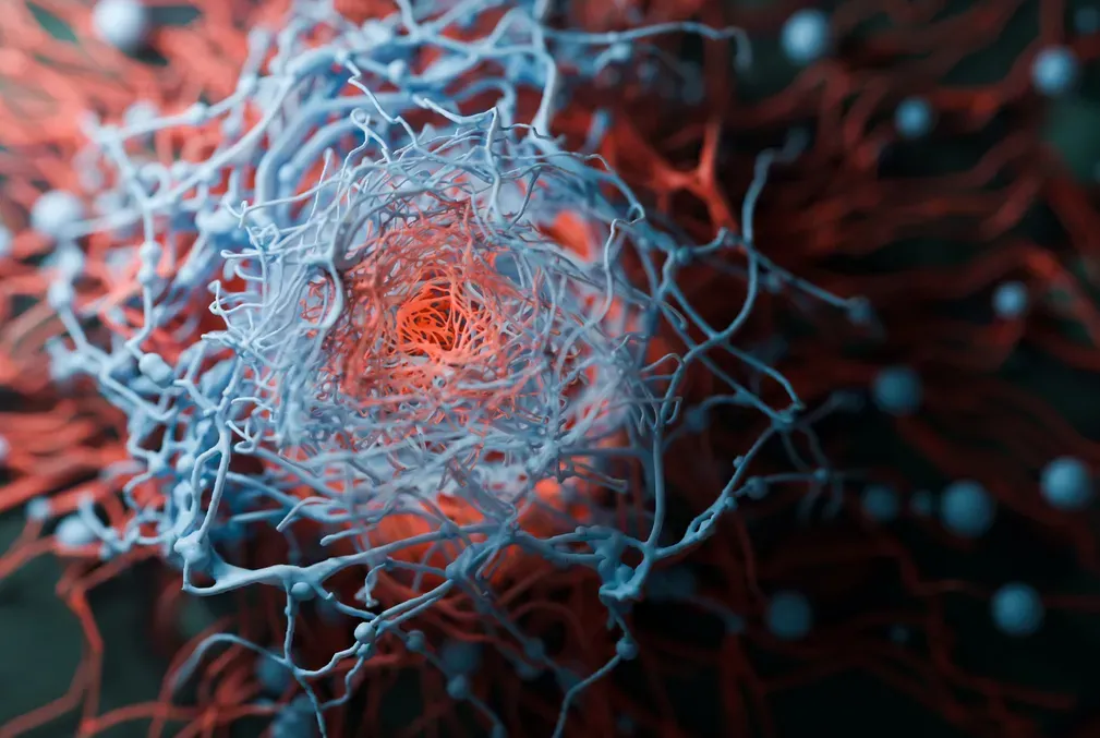 abstract enhanced scanning electron micrograph (SEM) of cancer malignant cells